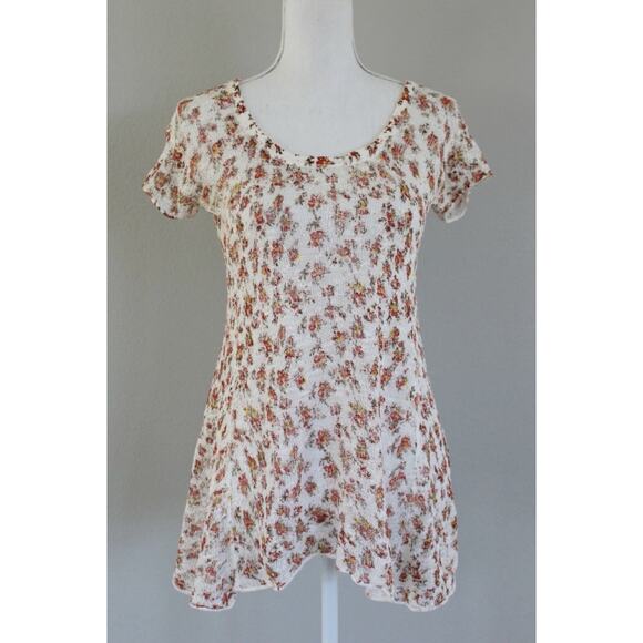 Free People Boho Floral Crochet Top Shirt Size L - Picture 1 of 6